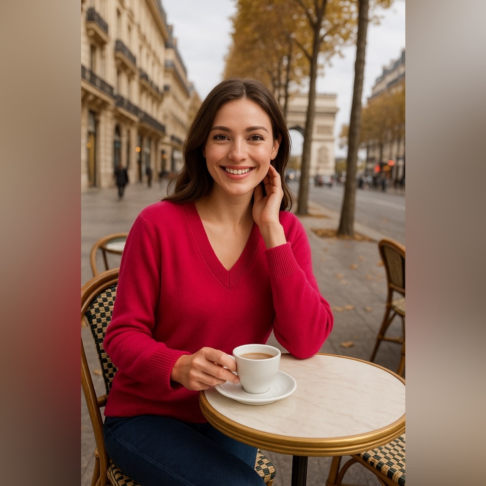 V-Neck Lightweight Sweater in Raspberry - Picture 2 of 10